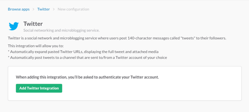 Slack公式サイトでAdd Twitter Integrationをクリックしているところ