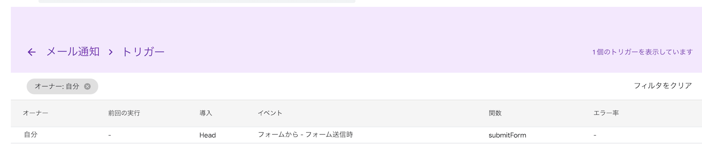 トリガーが登録された